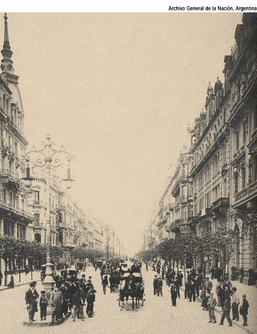 La Avenida de Mayo, Buenos Aires, 1894: After Buenos Aires became the national capital in 1880, construction took place at breathtaking speed, making it a showplace of the Western Hemisphere.