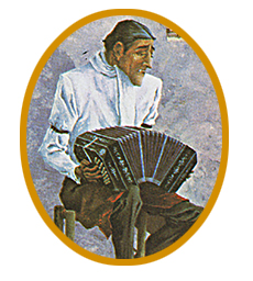 A bandoneonist. From a painting, "Fuelle Orejero", by Sigfredo Pastor