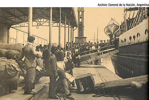 In the port of Buenos Aires, 1890, immigrants disembark, seeking work and a new life.
