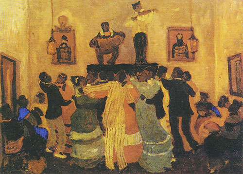 Black dance gatherings were originally termed "tambo" (drum). With the passing of time, however, the name metamorphosed into "tango". Imitating the movement of black dances, compadritos (young street toughs) introduced cortes, quebradas, corridas, & incipient ochos into the traditional milonga, often termed "mother of the tango".